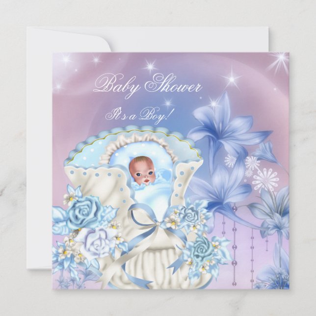 Vintag Baby Shower Boy Blue Magical Einladung (Vorderseite)