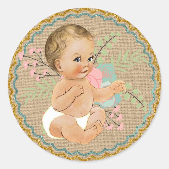 Vintag Baby- und Mason-Jar-Aufkleber Runder Aufkleber (Vorderseite)