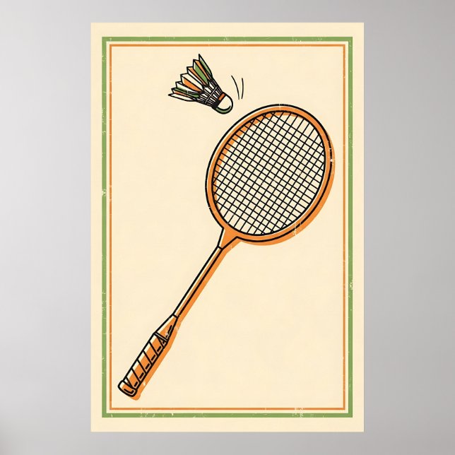 Vintag Badminton - Retro Racket Art Poster (Vorne)