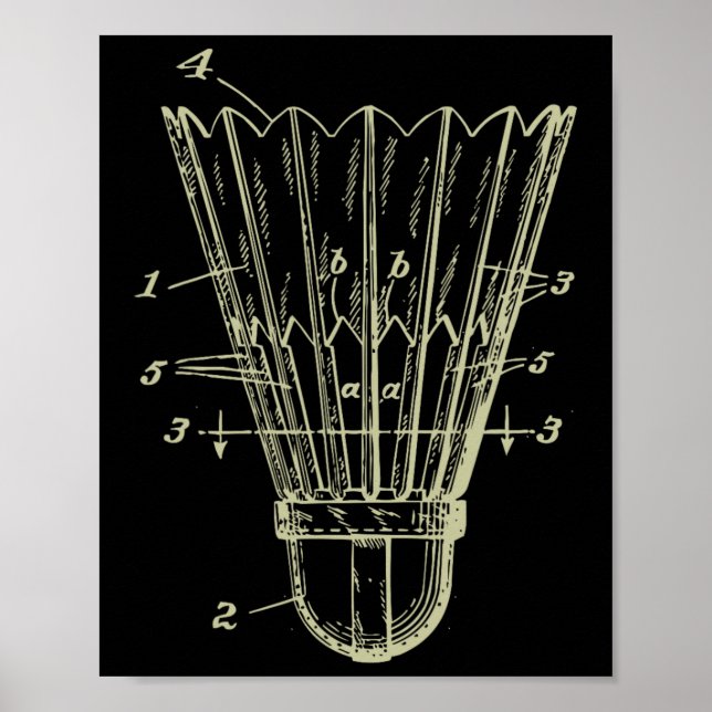 Vintag Badminton Shuttle Blueprint Patent Poster (Vorne)