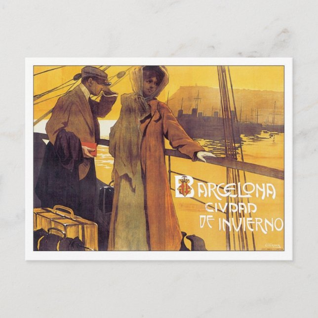 Vintag Barcelona Ciudad Postkarte (Vorderseite)