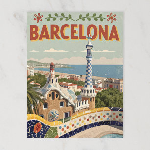 Vintag Barcelona Gaudí Travel Postkarte