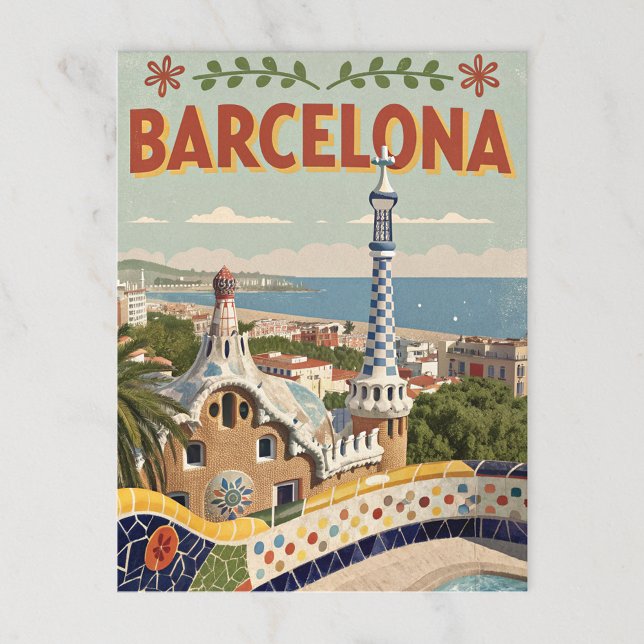 Vintag Barcelona Gaudí Travel Postkarte (Von Creator hochgeladen)