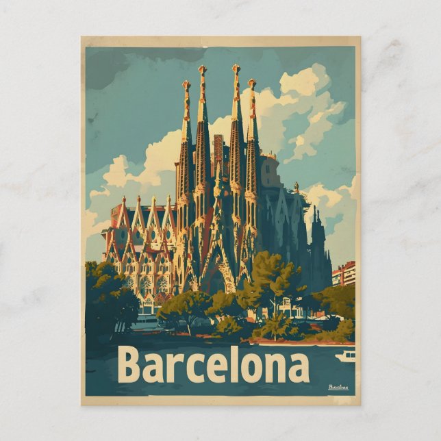 Vintag Barcelona Sagrada Familia Postkarte (Vorderseite)