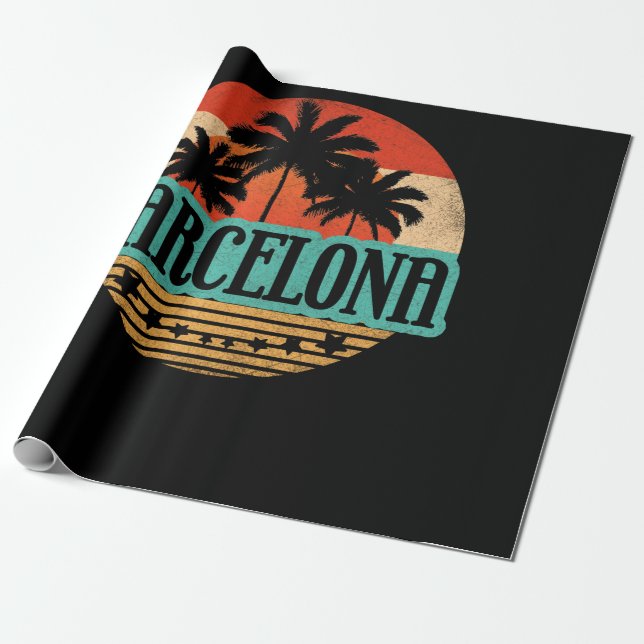 Vintag Barcelona Spanien Souvenir Sunset Geschenkpapier (Ungerollt)