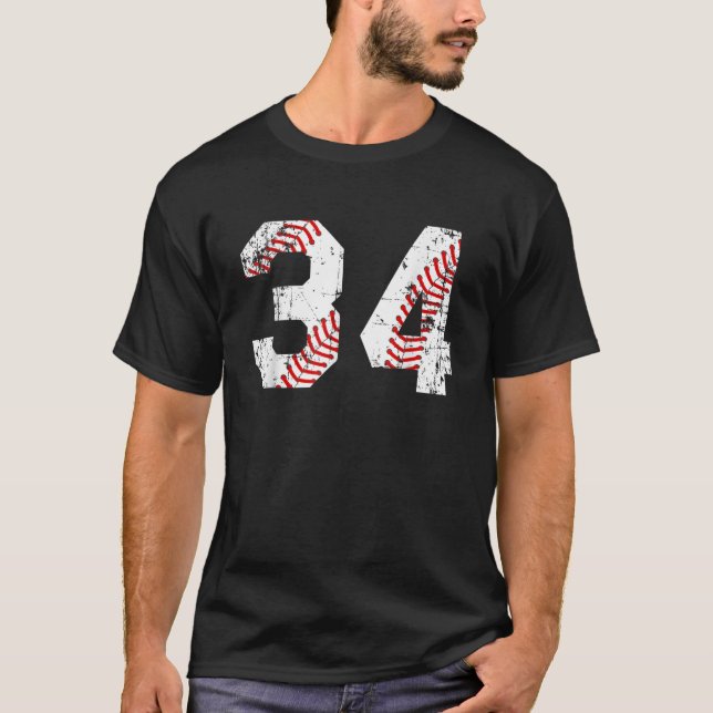 Vintag Baseball 34 Jersey-Nummer T-Shirt (Vorderseite)