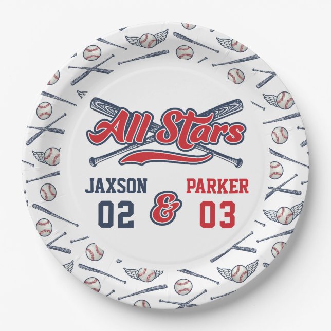 Vintag Baseball All Star Joint Geburtstag Pappteller (Vorderseite)
