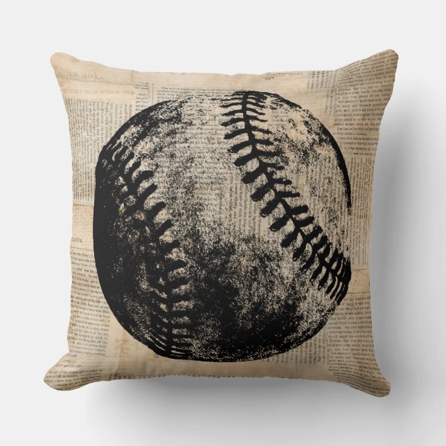 Vintag Baseball Art Illustration Zeitung Stil Kissen (Vorderseite)