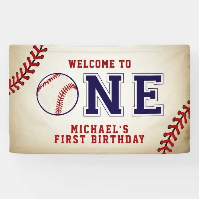 Vintag Baseball First Geburtstag Banner (Horizontal)