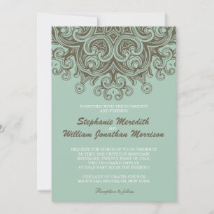 Vintag Basil Blue Wedding Einladung