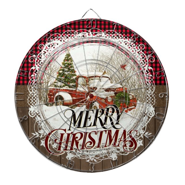 Vintag Bauernhof Roter Lieferwagen LKW Frohe Weihn Dartscheibe (vorne)