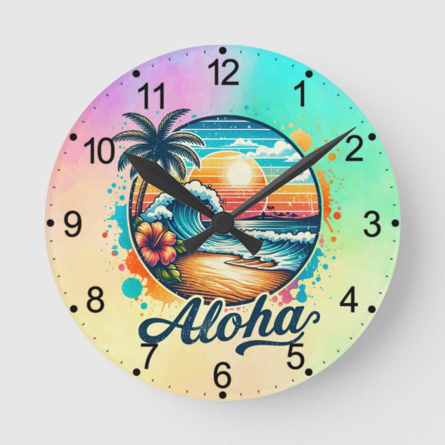 Vintag Beach Aloha Sublimierung-94953 Runde Wanduhr (Vorderseite)