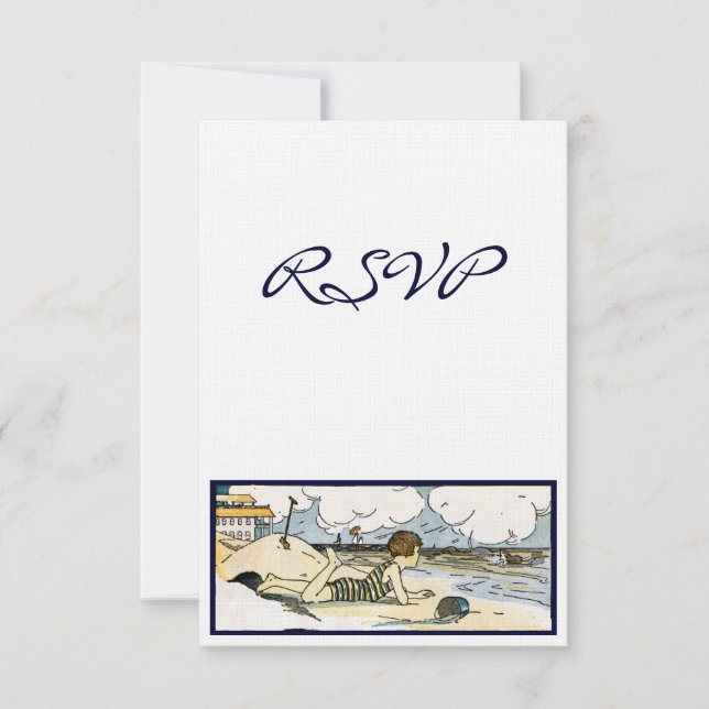 Vintag Beach Art Custom RSVP Cards Einladung (Vorderseite)