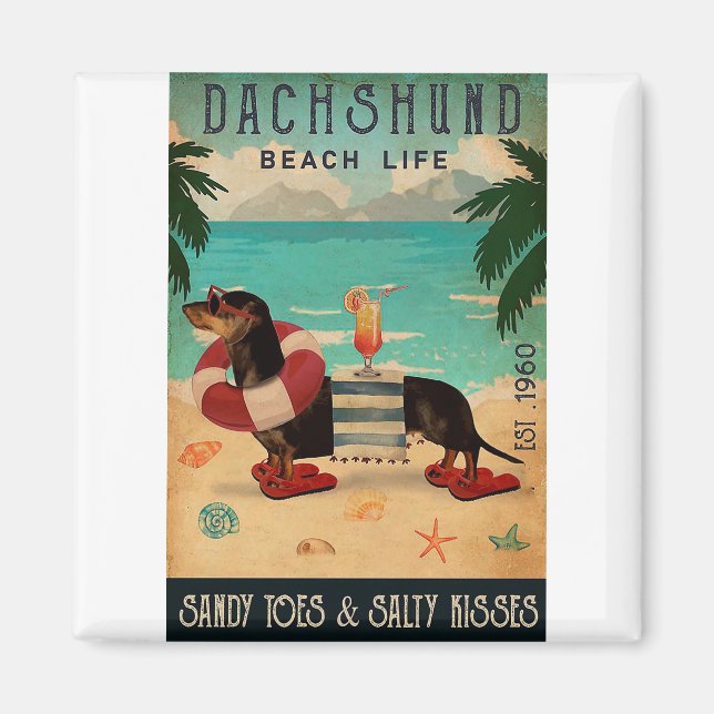 Vintag Beach Cocktail Dackel Magnet (Vorne)
