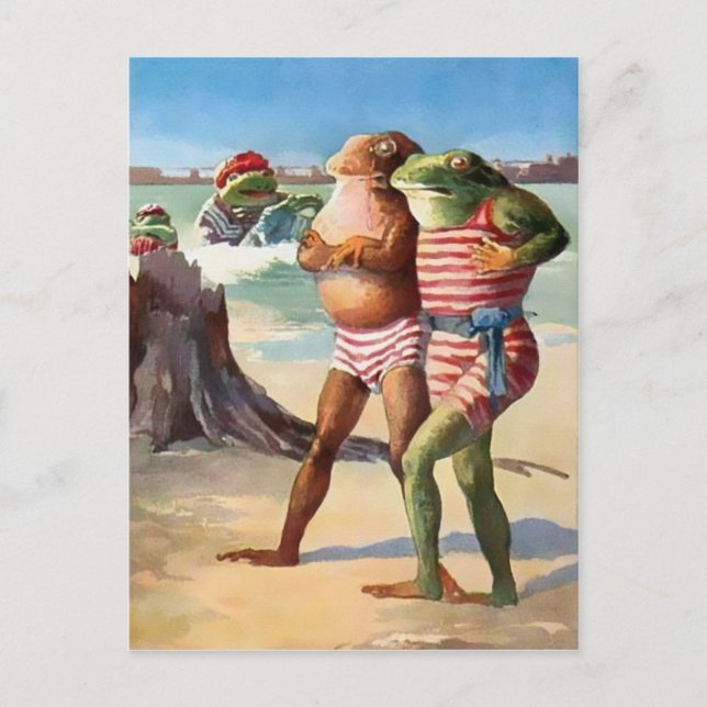 Vintag Beach Frosch Postcard Postkarte (Vorderseite)