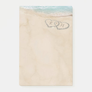 Vintag Beach Heart Couples Initialen Post-it Klebezettel