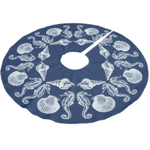 Vintag Beach Hütte Seashells White Blue Brushed Polyester Weihnachtsbaumdecke