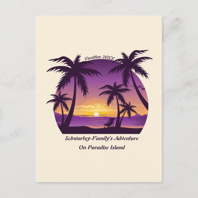 Vintag Beach Sunset Ferien Lounges Pfirsichpfirsic Postkarte (Vorderseite)