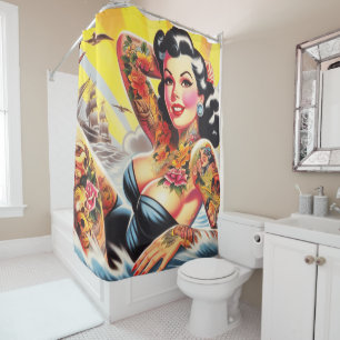 Vintag Beach Tattoo Pinup Duschvorhang