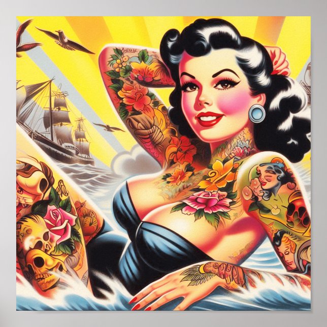 Vintag Beach Tattoo Pinup Poster (Vorne)