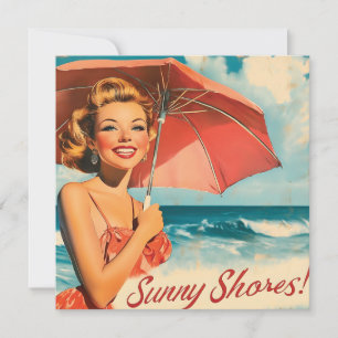 Vintag Beach Vacation Poster: Blonde Button-Up Feiertagskarte