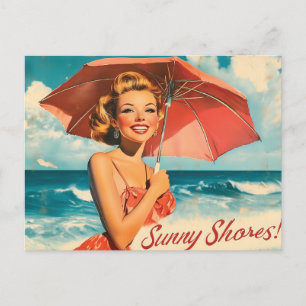 Vintag Beach Vacation Poster: Blonde Button-Up Feiertagspostkarte