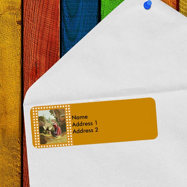 Vintag Bee Little Girl Honey Pot (Little Victorian girl talking to bee with honey on golden return address labels.)