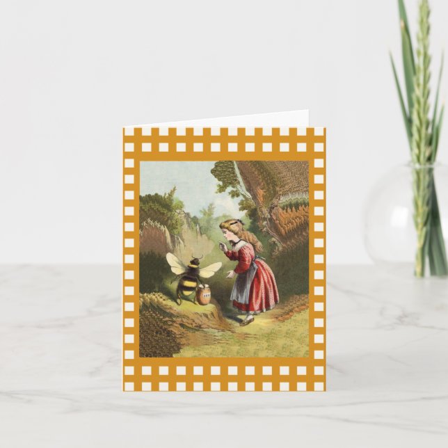 Vintag Bee Little Girl Honey Pot Karte (Vorderseite)