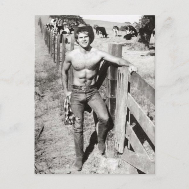Vintag Beefcake Cowboy Postkarte (Vorderseite)