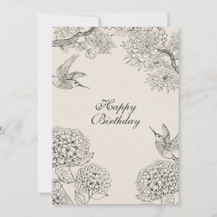 Vintag beige Bird Hydrangea Blume für benutzerdefi Feiertagskarte