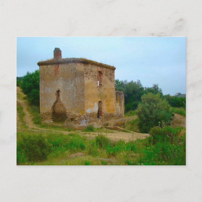 Vintag Benin, abgebrannter Bauernhof Postkarte (Vorderseite)