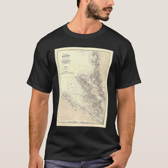 Vintag Bergen Norwegen Karte 1888 T-Shirt (Vorderseite)