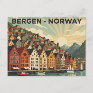 Vintag Bergen Norwegen Travel Postkarte