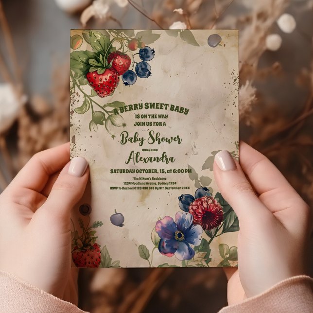 Vintag Berry Sweet Wild Berries Babydusche Einladung (Von Creator hochgeladen)