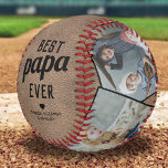 Vintag Bestes Papa je Memento Baseball<br><div class="desc">Feiern Sie Ihren Vatertag mit einem unvergesslichen Sake - einem personalisierten Baseball, das Ihre einzigartige Familienreise erfassen soll. In einem rustikalen, Vintagen braunen Lederhintergrund verziert, enthält das Geschenk neben dem Namen Ihres Enkels die herzliche Nachricht "Bestes Papa Ever". Die Kirsche oben - vier individuell anpassbare Foto-Steckplätze, um Ihre wertvollen Erinnerungen...</div>