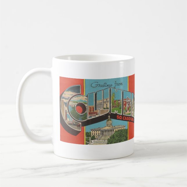 Vintag Big Letter COLUMBIA, SC Postkarte Kaffeetasse (Links)