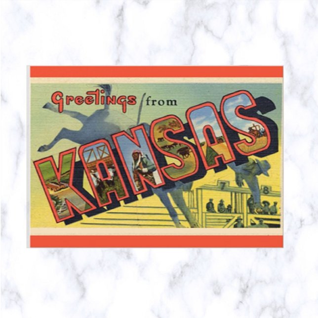 Vintag Big Letter Kansas Postcard Postkarte (Von Creator hochgeladen)