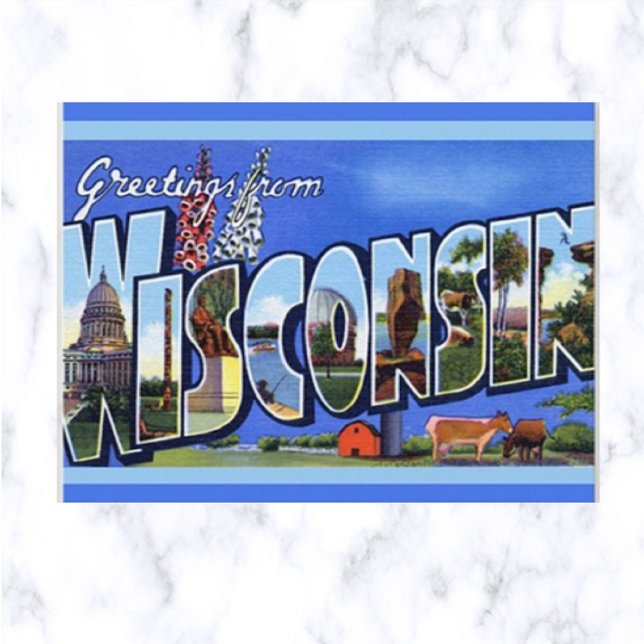 Vintag Big Letter Wisconsin Postkarte (Von Creator hochgeladen)