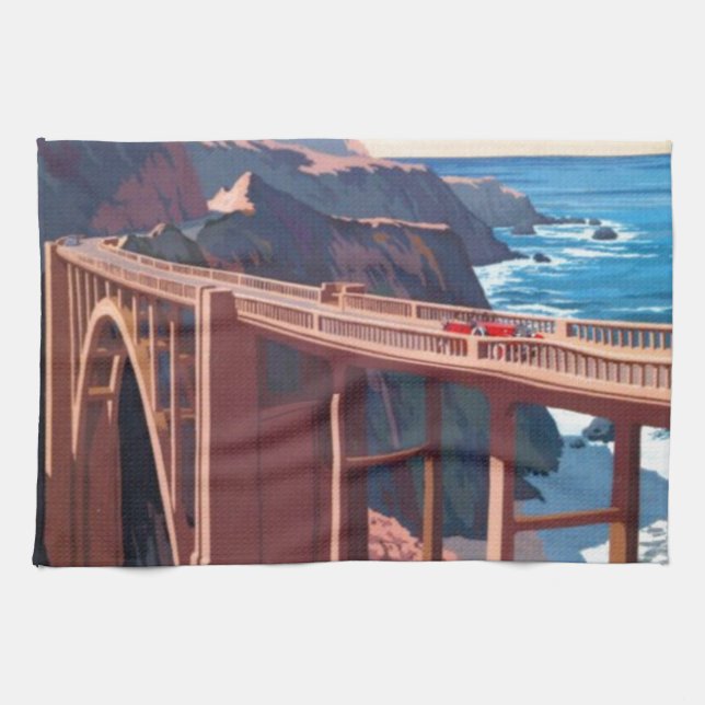 Vintag Big Sur Bixby Bridge USA Tourismus Handtuch (Horizontal)