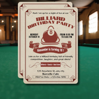 Vintag Billiard Geburtstagsparty Einladung Pool Th