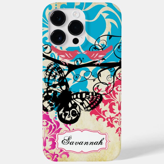 Vintag Bird Butterfly Damask iPhone Case (Rückseite)