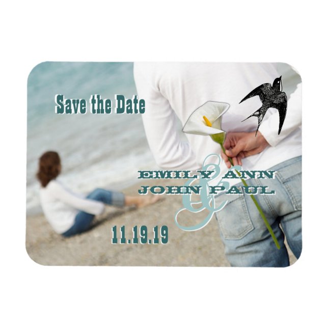 Vintag Bird Dein Foto Save the Date Magnet (Horizontal)