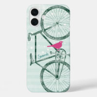 Vintag Bird Emerald Green Bike Muster