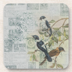 Vintag Bird Ephemera Decoupage Getränkeuntersetzer