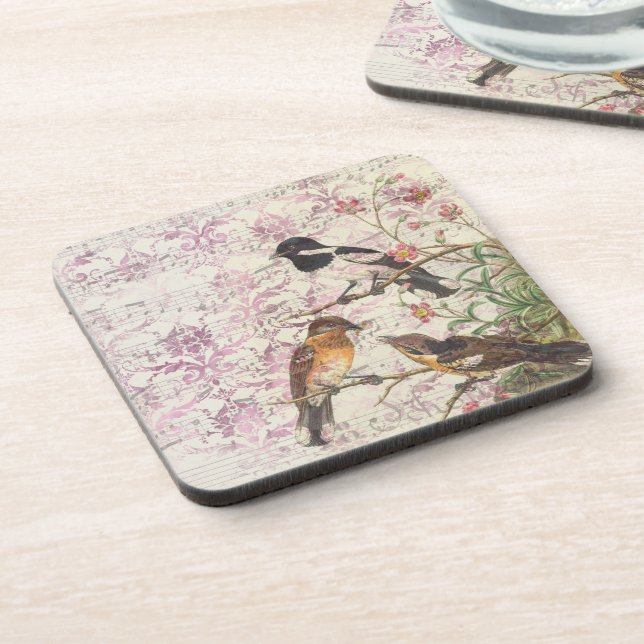 Vintag Bird Ephemera Decoupage Getränkeuntersetzer (Linke Seite)