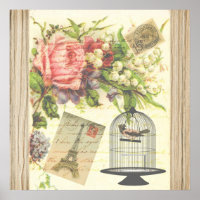 Vintag Bird Floral French Paris Eiffelturm
