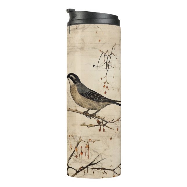 Vintag Bird Manuskript Thermosbecher (Nach rechts gedreht)