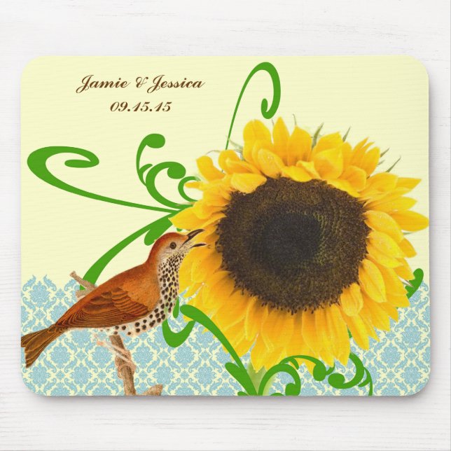 Vintag Bird Sonnenblume MousePad (Vorne)