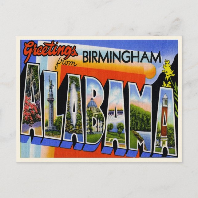 Vintag Birmingham Alabama Postkarte (Vorderseite)