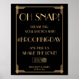Vintag Black Art Deco Gatsby Hashtag Schild 8x10